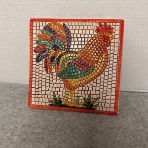 Italy Hand Painted Rooster Tile Utensil Rest Sml Chips To Edge See Pics 7.5” Dia